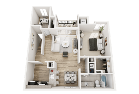 1 Bed 1 Bath Floor Plan at Park Lane Apartments, Southfield, MI