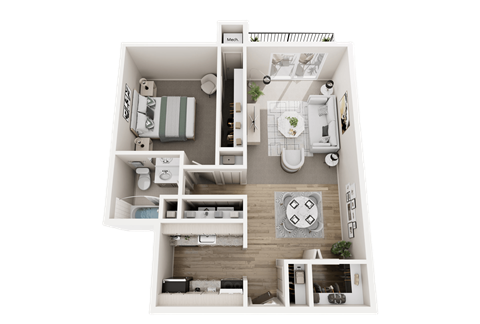 1 Bed 1 Bath 850 Sq. Ft. Floor Plan at Dover Hills Apartments MI, 49009