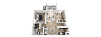1 Bed 1 Bath Floor Plan with Den at Three Oaks Apartments in Troy, MI, 48098