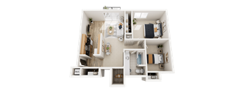 2 Bed 1 Bath 900 Sq. Ft. Floor Plan at Drawbridge Apartments East at Harrison Township, MI