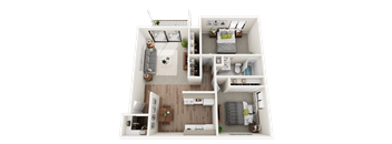 2 Bed 1 Bath Floor Plan at Eastwood Village Apartments, Clinton Township, 48035