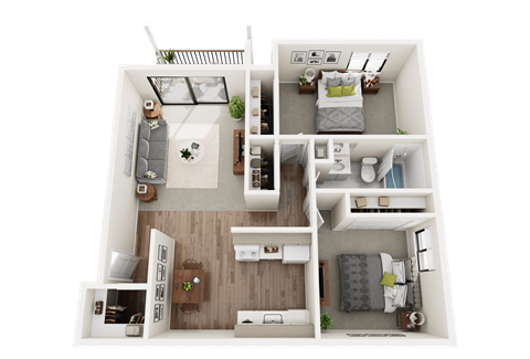 2 Bed 1 Bath Floor Plan at Eastwood Village Apartments, Clinton Township, 48035