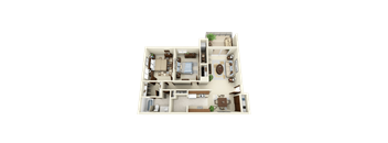 A two-bedroom apartment floor plan at Three Oaks Apartments in Troy, MI