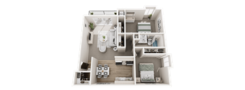 2 Bed 1 Bath 950 Sq. Ft. Floor Plan at Dover Hills Apartments in Kalamazoo