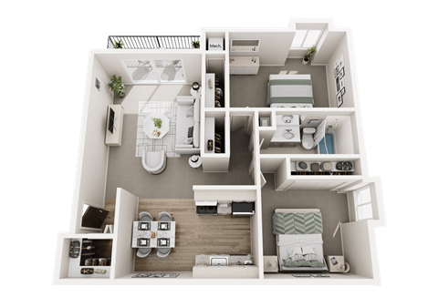 2 Bed 1 Bath 950 Sq. Ft. Floor Plan at Dover Hills Apartments in Kalamazoo