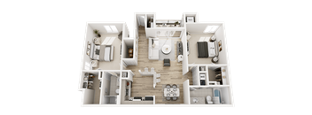 2 Bed 2 Bath Floor Plan at Park Lane Apartments, Southfield, 48033
