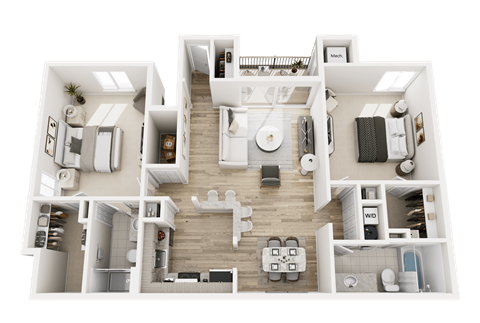 2 Bed 2 Bath Floor Plan at Park Lane Apartments, Southfield, 48033