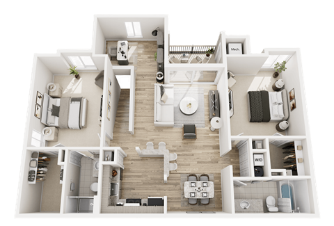 2 Bed 2 Bath Floor Plan at Park Lane Apartments, Southfield