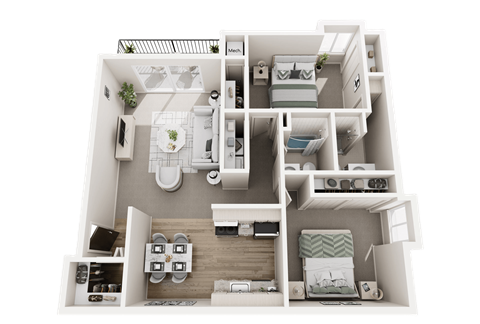 2 Bed 2 Bath 1150 Sq. Ft. Floor Plan at Dover Hills Apartments in Kalamazoo, MI, 49009