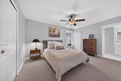 Spacious bedroom at Lakeside Village Apartments in Clinton Township, MI.