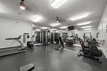 Upgraded 24-hour fitness center at Dover Hills Apartments in Kalamazoo, MI.