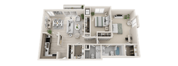 This newly renovated and pet-friendly, 1,200-square-foot two-bedroom, two-bath apartment features an open kitchen layout, spacious living areas, ample storage, and a private patio or balcony.