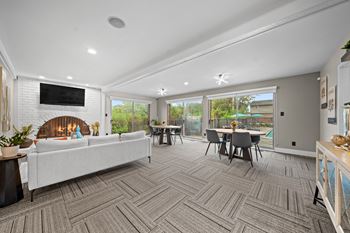 Clubhouse with coworking lounge at Knottingham Apartments in Clinton Township, MI.