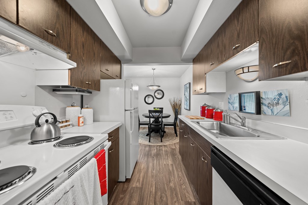 Modern and spacious kitchen at Knottingham Apartments in Clinton Township, MI.