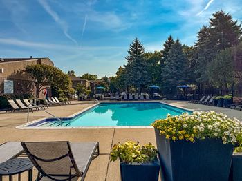 2 heated swimming pools with sundecks at Lakeside Village Apartments in Clinton Township, MI.