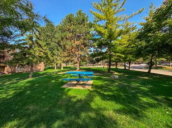 Spacious picnic areas at Lakeside Village Apartments in Clinton Township, MI.
