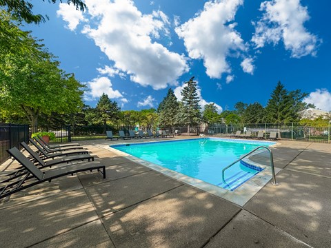 Swimming Pool Area at Park Lane Apartments, Southfield, MI, 48033