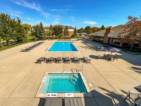 Heated pool and sauna at Prentiss Pointe Apartments in Harrison Township, MI