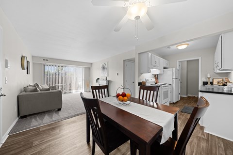 Open Floor layout kitchen and dining at Three Oaks Apartments in Troy, MI