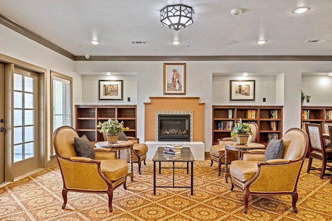 Fireplace Sitting at Mariposa at Harris Road Arlington 55+ Apartments, Arlington