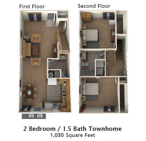 2 Bedroom Townhome Floor Plan Image at Chariot Pointe Apartments, Tennessee, 37130