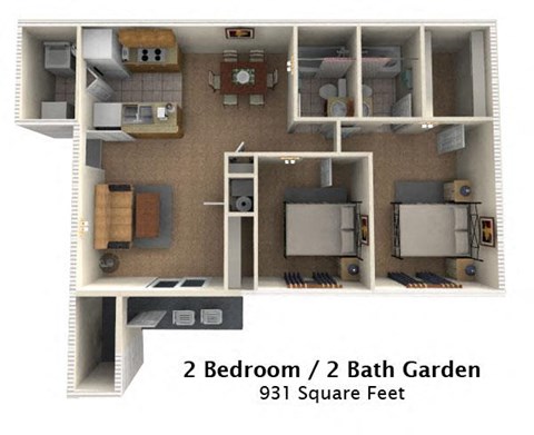 2 Bedroom (B) Floor Plan Image at Chariot Pointe Apartments, Tennessee