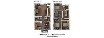 Dominium_Chariot Pointe_New 3 Bedroom Townhome Floor Plan Image