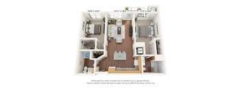 Brighton Oaks_3D_2 Bedroom Floor Plan_2B