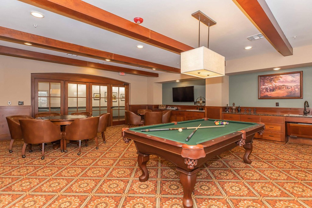 Billiards Table at Mariposa at Clear Creek Webster 55+ Apartments, Webster Texas