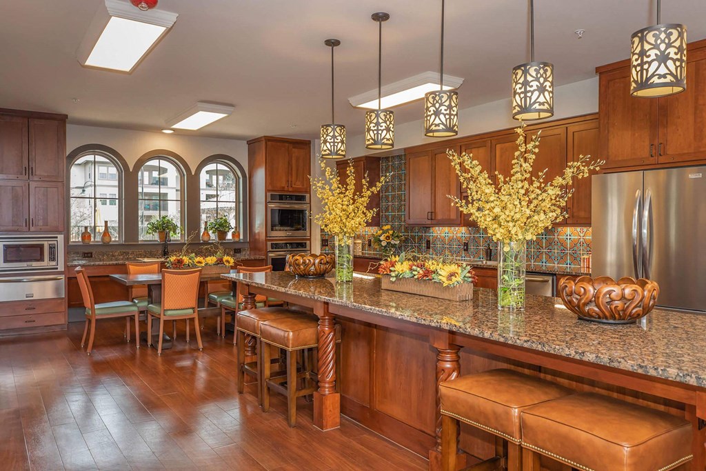 Clubhouse Kitchen at Mariposa at Clear Creek Webster 55+ Apartments, Webster, TX 77598