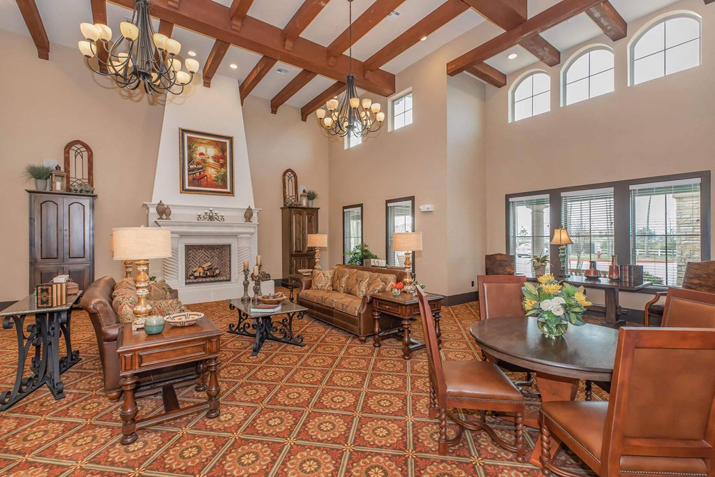 Clubhouse With Fireplace at Mariposa at Clear Creek Webster 55+ Apartments, Webster 