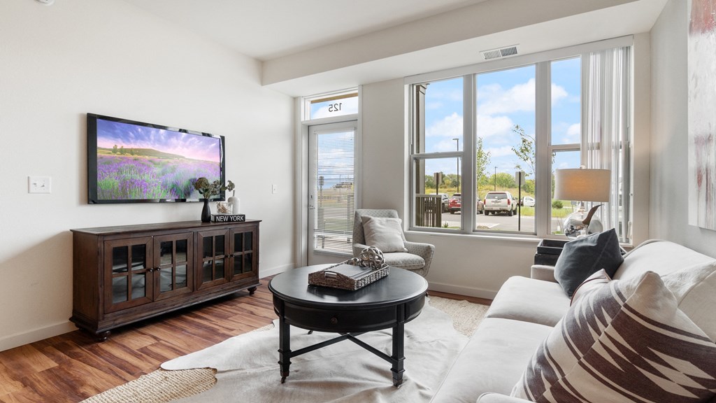 Model Apt Living Room at Orville Commons, Minnesota