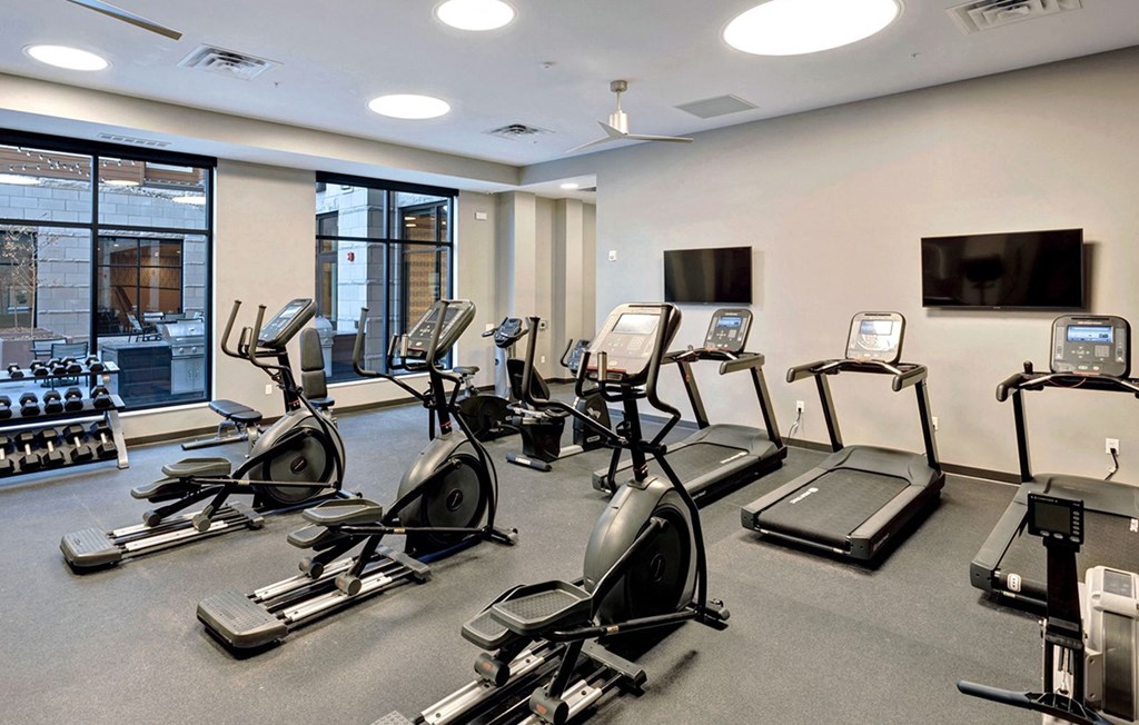 Fitness Center equipment at 1500 Nicollet Apartment Homes, Minnesota