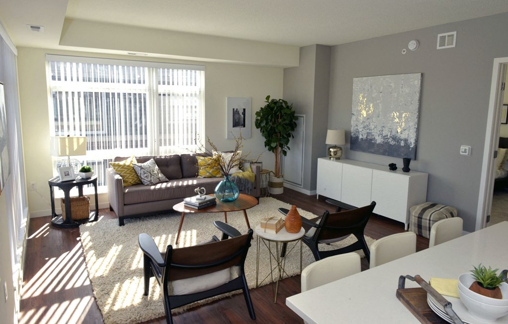 Living room area at 1500 Nicollet Apartment Homes, Minneapolis, MN, 55403