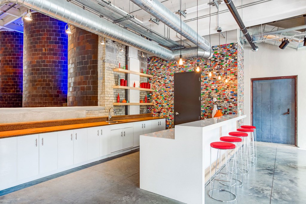 Clubroom Bar With Stools at A-Mill Artist Lofts, Minneapolis, 55414