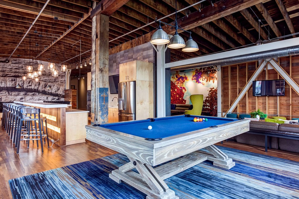 Rooftop Clubroom Billiards Table  at A-Mill Artist Lofts, Minneapolis, Minnesota