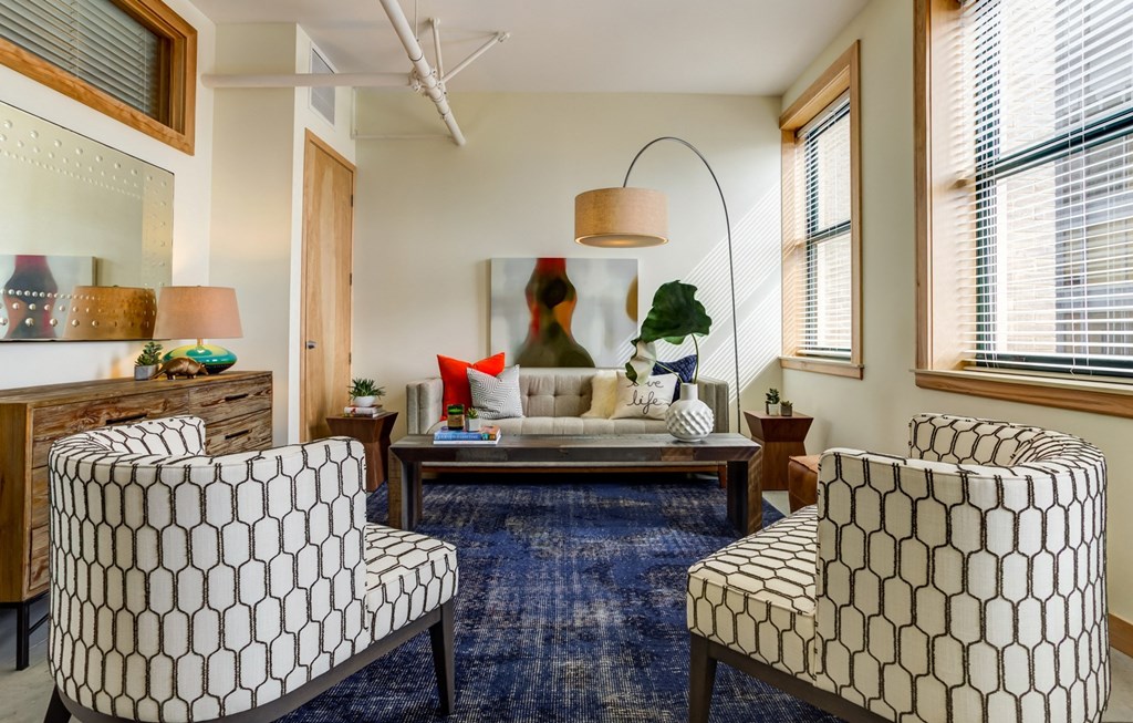 Living room with chairs at Arcade Apartments, St Louis, MO, 63101