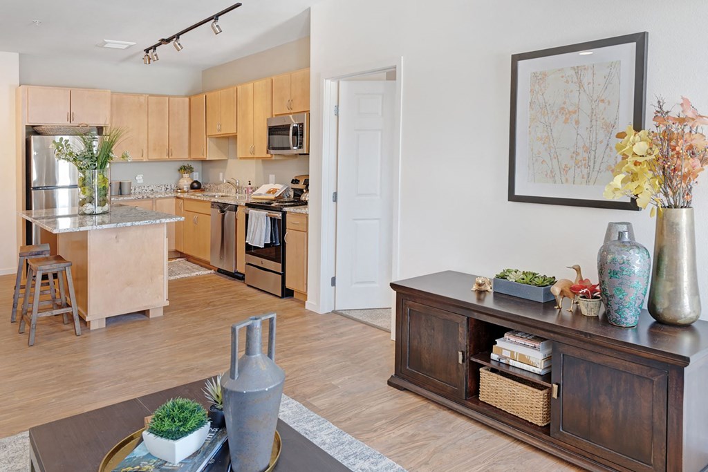 Living Room With the View Of Kitchen at The Bluffs at Liberty Glen, Minnesota 56304