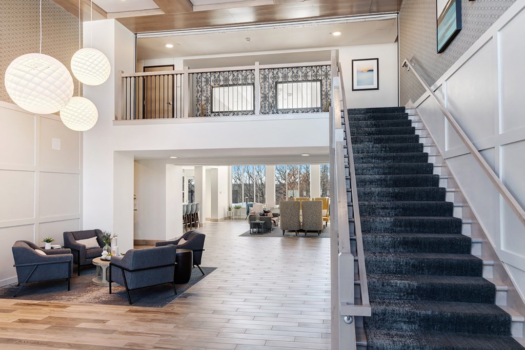 Lobby With High Ceiling at The Bluffs at Liberty Glen, St. Cloud, Minnesota