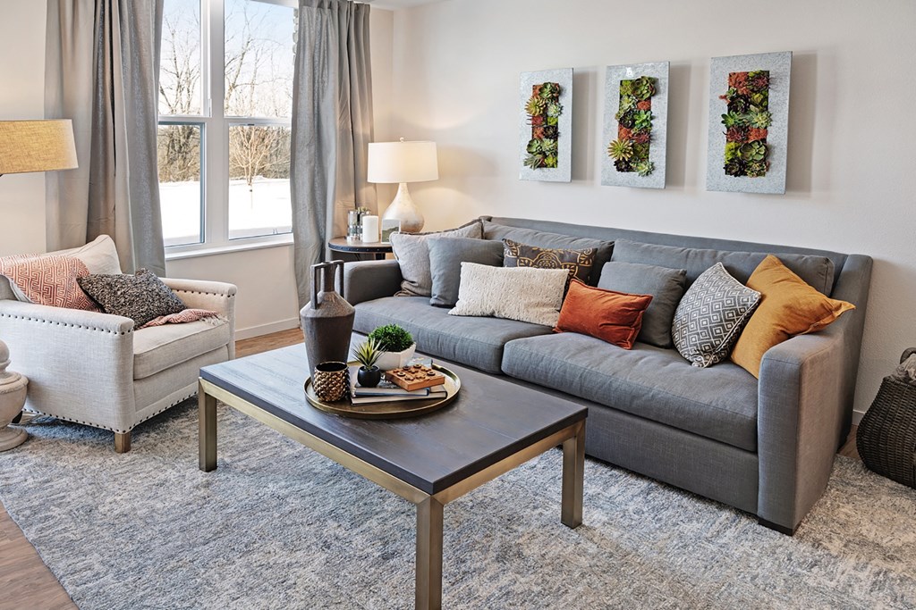 Comfortable Sofa In Living Room at The Bluffs at Liberty Glen, St. Cloud, 56304 