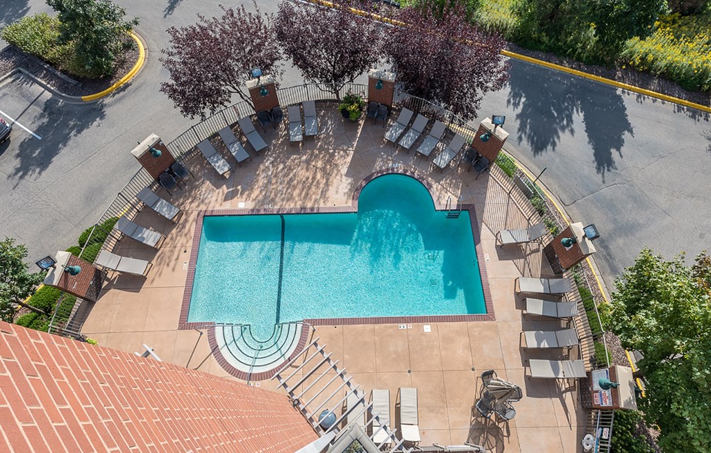 Aerial Pool View at The Bluffs at Nine Mile Creek, Eden Prairie, 55344