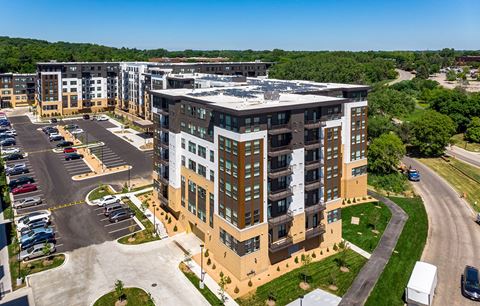 Aerial Apartment Exterior view at Bren Road Station 55+ Apartments, Minnetonka, MN, 55343