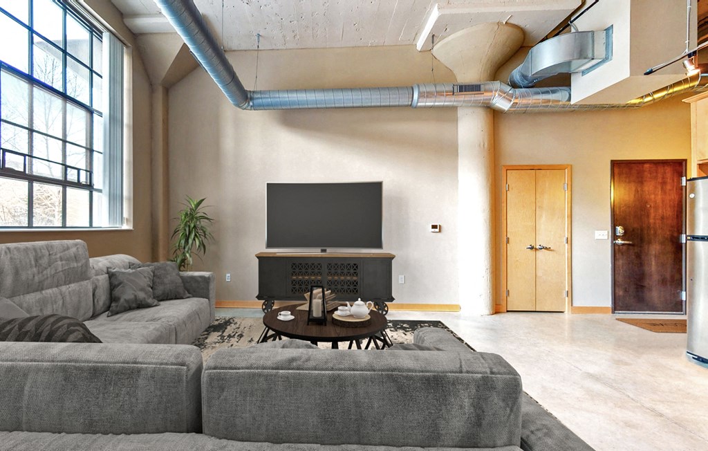Virtually Staged Living Room at Buzza Lofts of Uptown, Minneapolis Minnesota