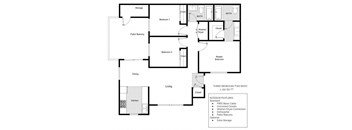 a floor plan of a house with three bedrooms and two baths