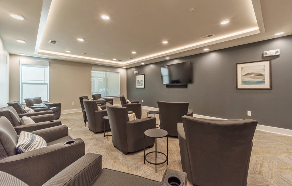 Theater with sofa at Covington Crossings 55+ Senior Living, Covington, Georgia