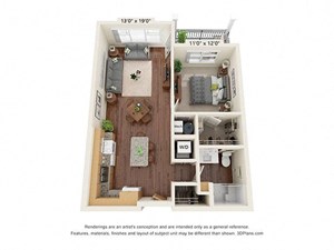One Bedroom 1 bathroom Floor Plan at Covington Crossings 55+ Senior Living, Covington
