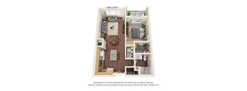 One Bedroom 1 bath Floor Plan A at Covington Crossings 55+ Senior Living, Covington, Georgia