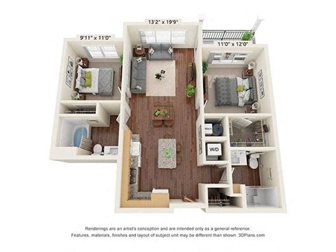 Two Bed 1.5 Bath Floor Plan C at Covington Crossings 55+ Senior Living, Covington