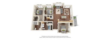 Three Bedroom 2 bathroom Floor Plan at Covington Crossings 55+ Senior Living, Covington, GA, 30014