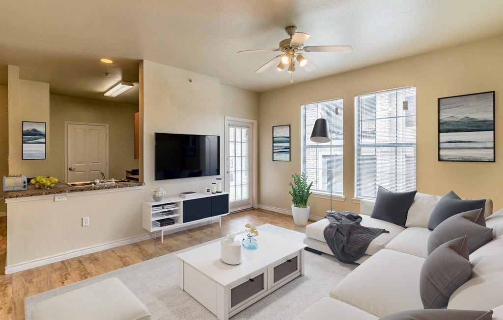 Virtually Staged Living Room at Five Mile Creek, Dallas, 75224